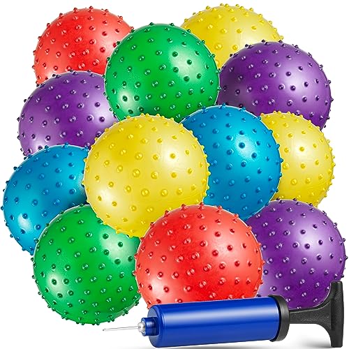Bedwina Mini Knobby Balls - Bulk 5 Inch Sensory Balls and Spiky Massage Stress Balls with Pump, Fun Bouncy Ball Party Favors